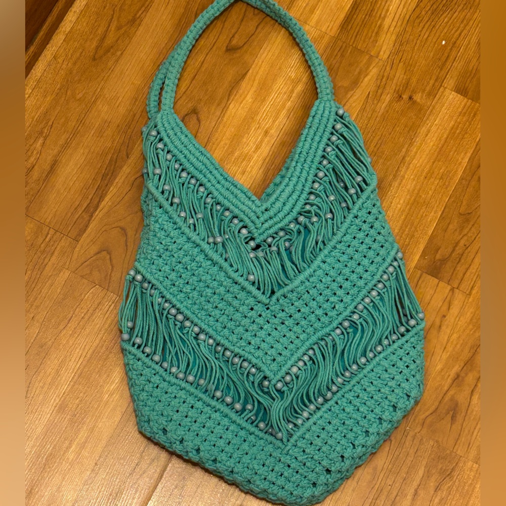 Turquoise Beaded Crochet Bag
